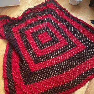 Hand knit red and black blanket